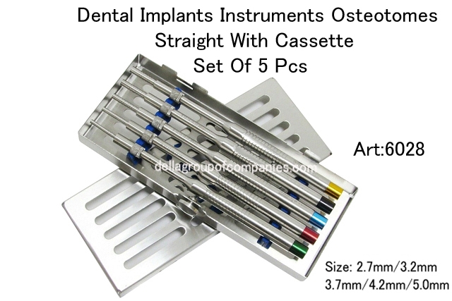 Dental Implants Instruments Osteotomes Straight with Cassette Set of 5 Pcs