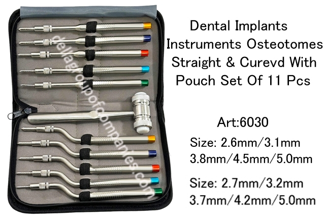 Dental Implants Instruments Osteotomes Straight with Cassette Set of 11 Pcs  