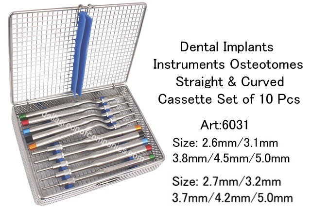 Dental Implants Instruments Osteotomes Straight with Cassette Set of 10 Pcs  