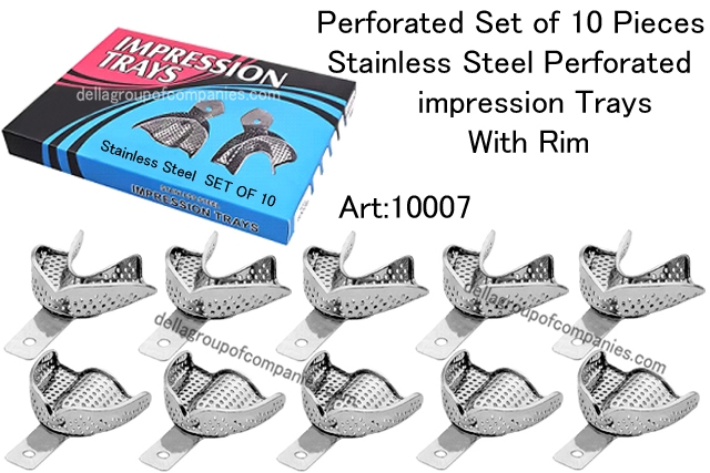 Perforated Set of 10 Pieces Stainless Steel Perforated impression trays with Rim