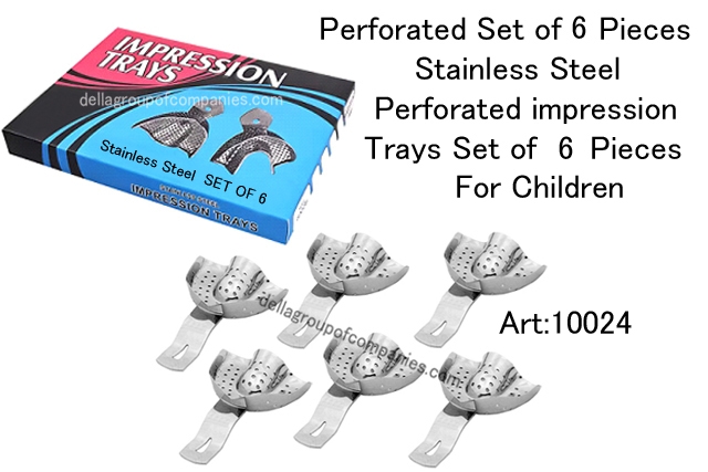 Perforated Set of 6 Pieces Stainless Steel Perforated impression trays.  For Children