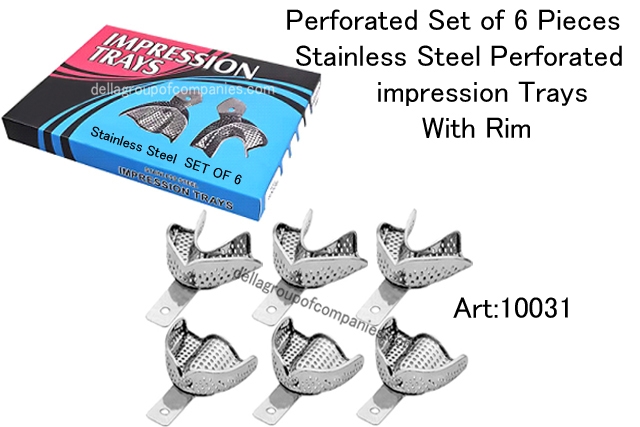 Perforated Set of 6 Pieces Stainless Steel Perforated impression trays with Rim