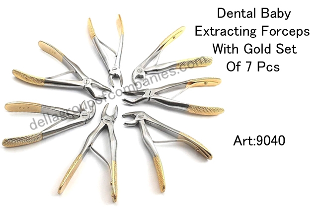 Dental Baby Extracting Forceps With Gold  set of 7 Pcs