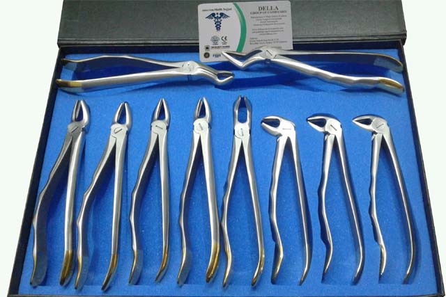 Dental English  Extraction Forceps Gold  Set of 10  Anatomical & finger Handle