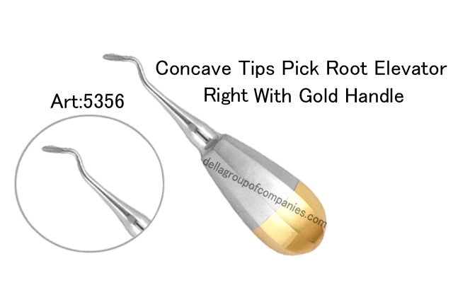Concave Tips Pick Root  Elevator Right With Gold Handle 