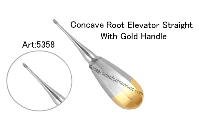 Concave Tips Pick Root  Elevator Straight With Gold Handle 