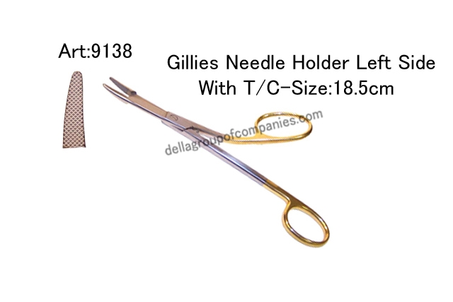 Gillies  Needle Holder Left Side Curved  With  T/C 